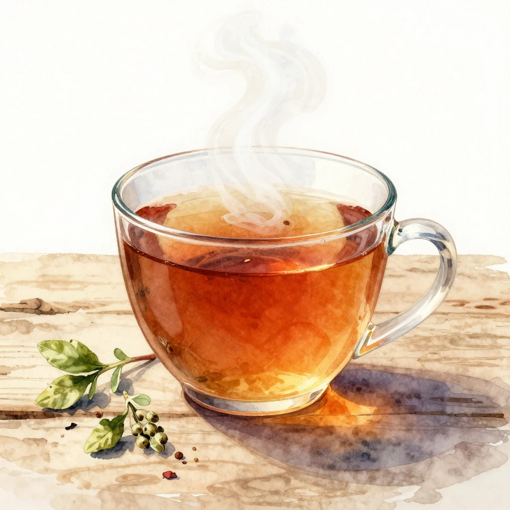 A vibrant watercolor illustration of a steaming mug of herba...