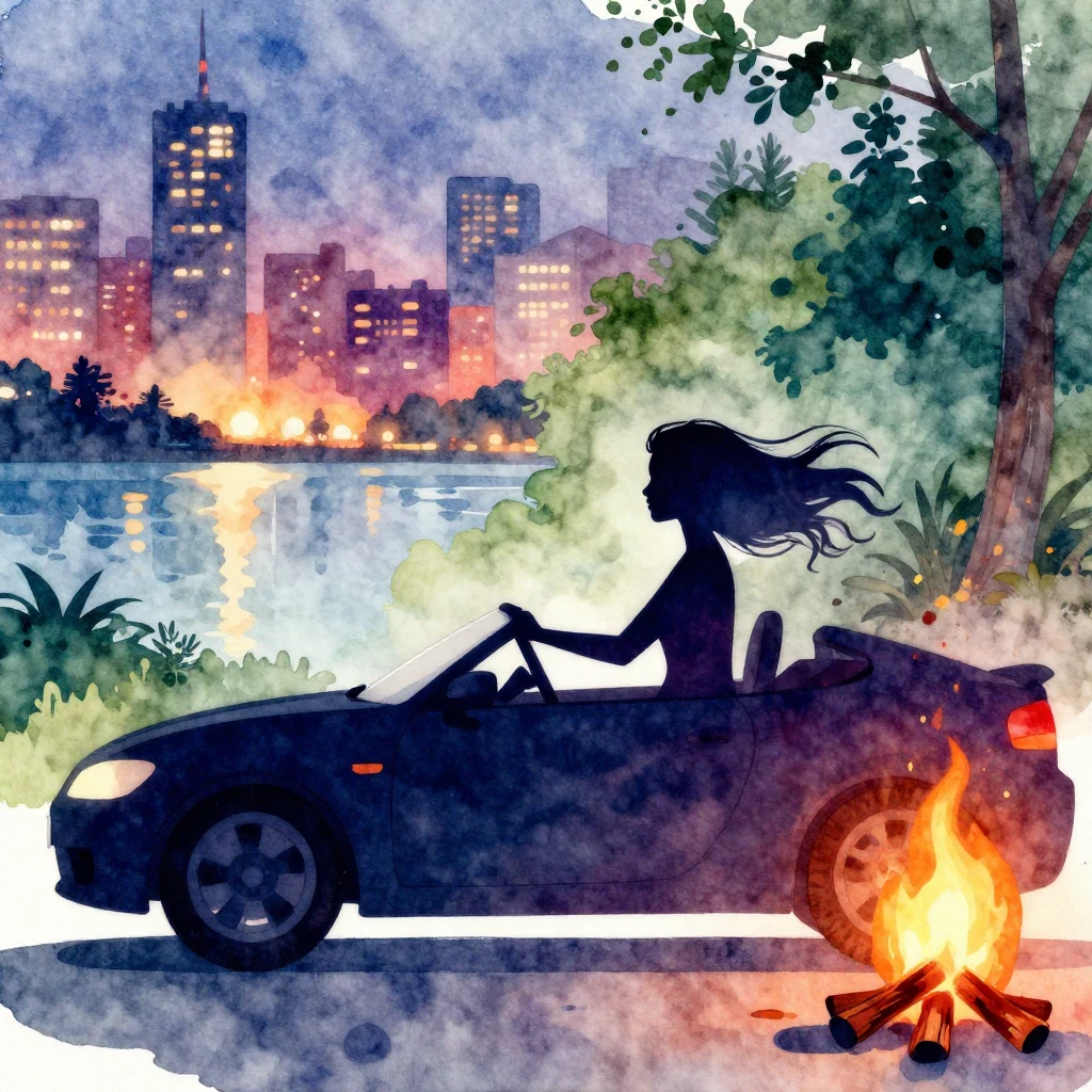 A vibrant watercolor silhouette of a woman with flowing hair...