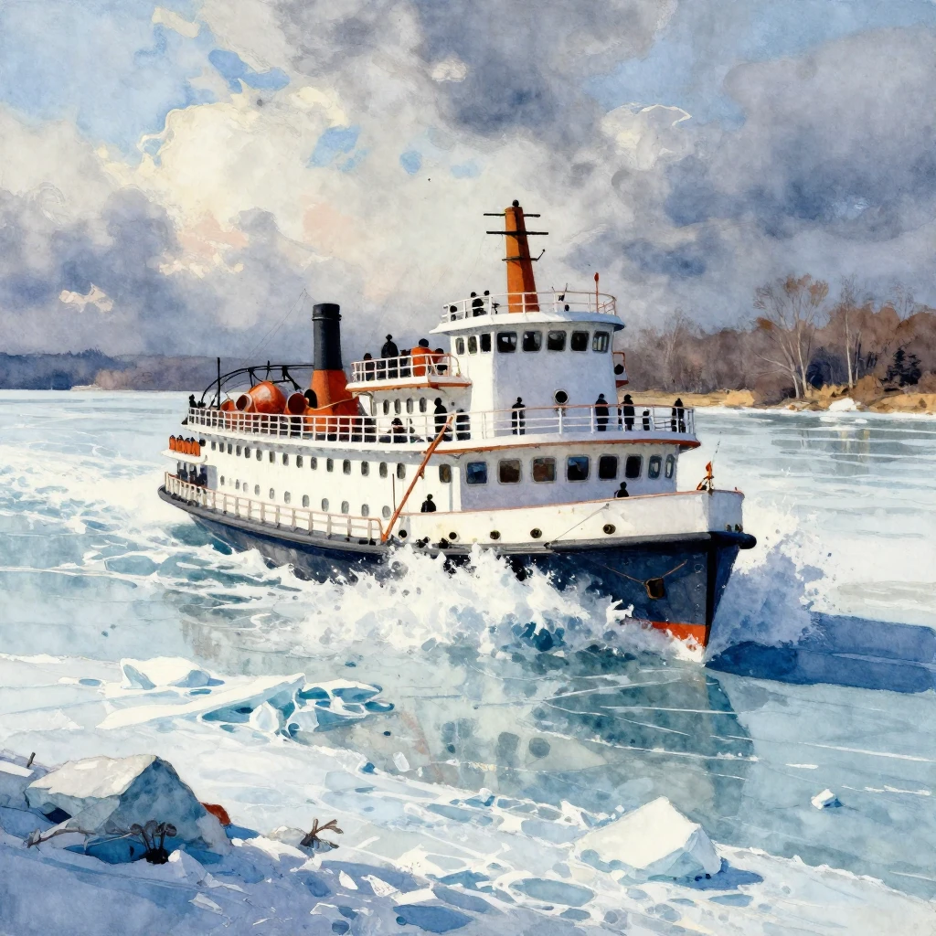 A vibrant watercolor painting of a powerful river steamboat ...