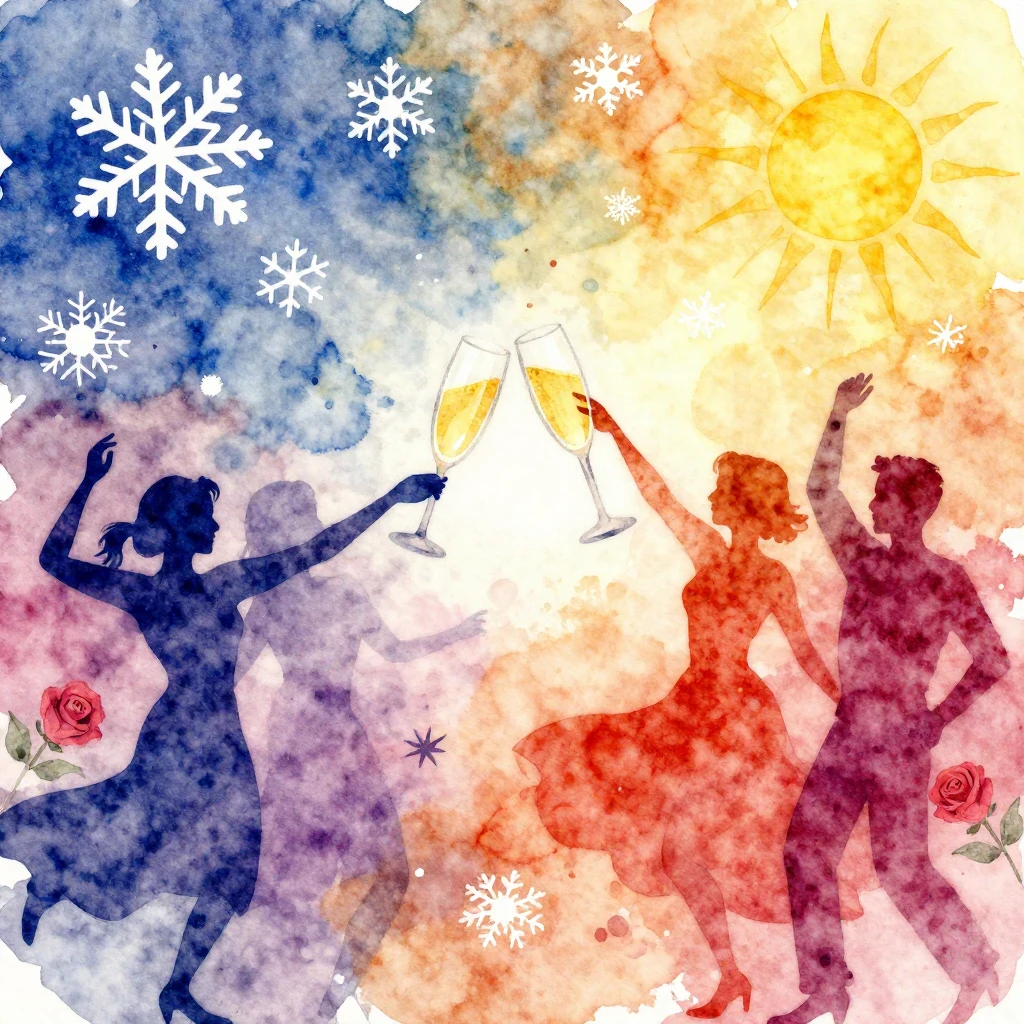 Vibrant watercolor style, jazz album cover, festive, joyful,...