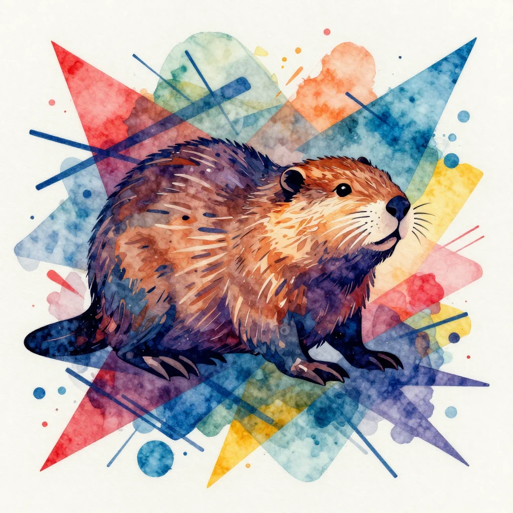 A vibrant watercolor style art piece featuring a stylized be...