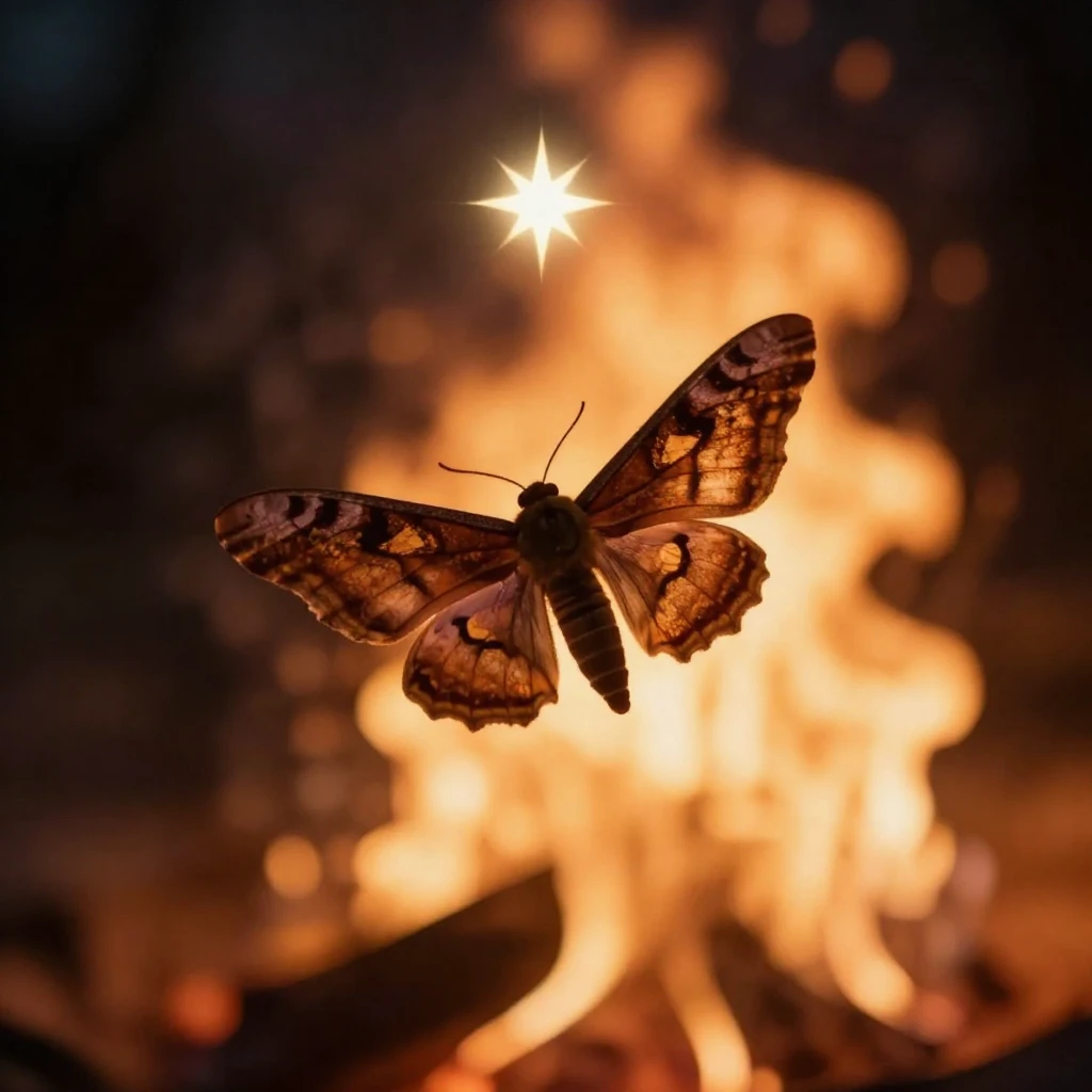 A moth with detailed wings, silhouetted against a bright, wa...