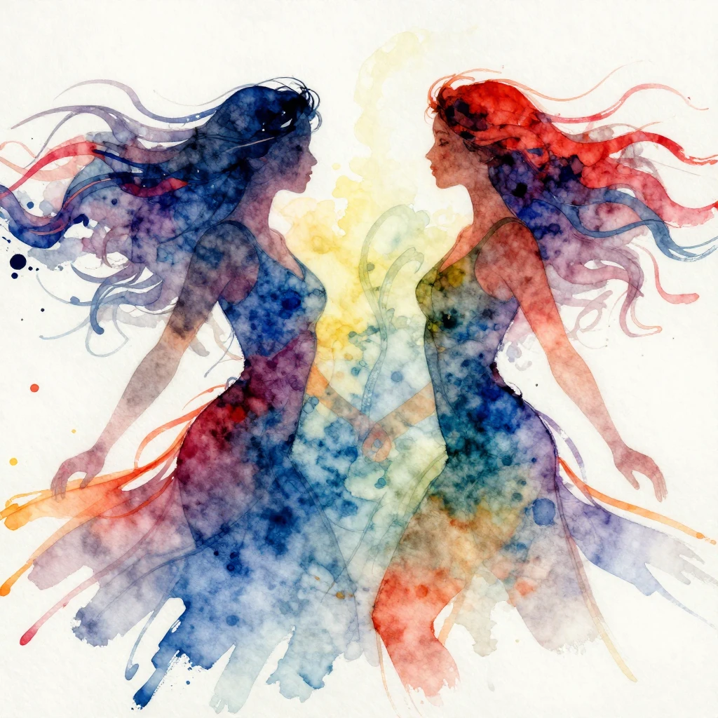 Vibrant watercolor style abstract representation of Gemini t...