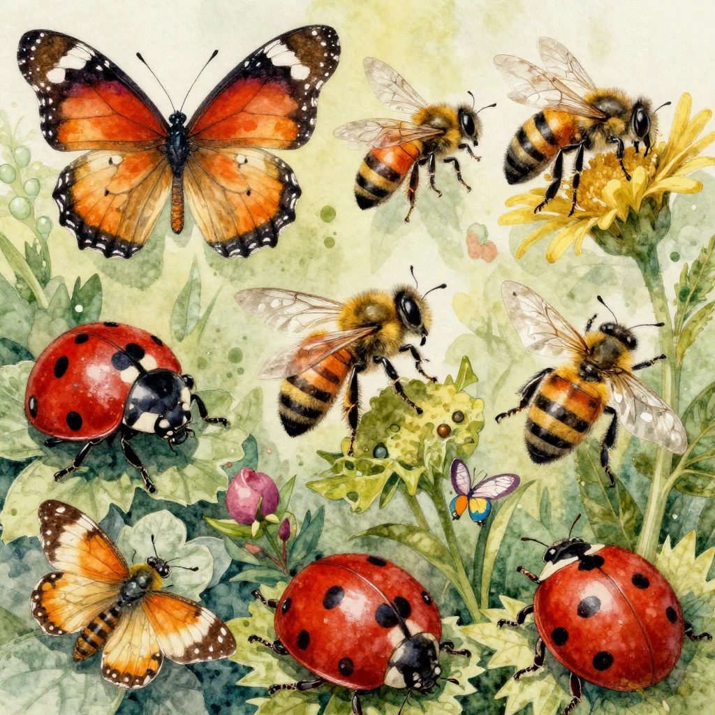 A vibrant and detailed watercolor painting of a variety of i...