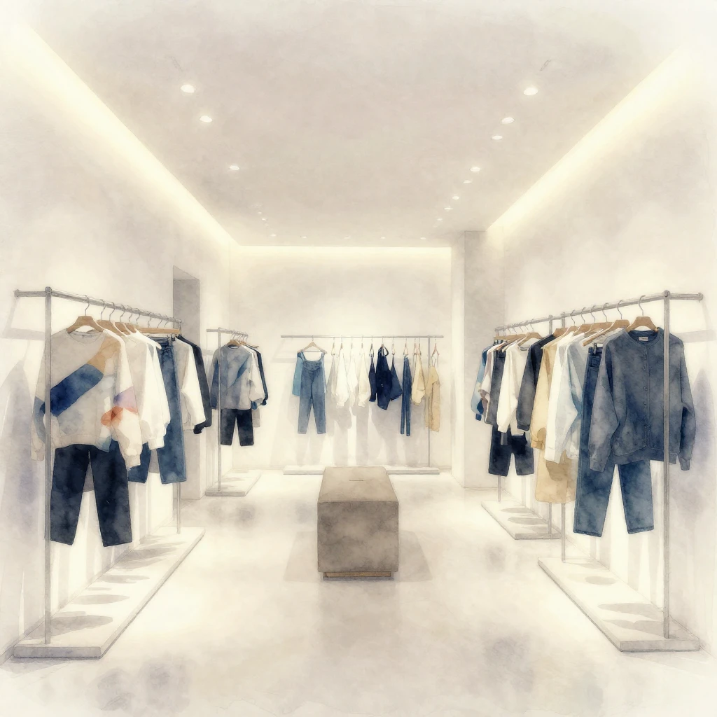 Watercolor style. Interior of a modern minimalist clothing s...