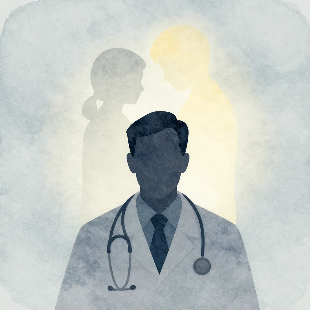 A minimalist watercolor illustration depicting a doctor's si...