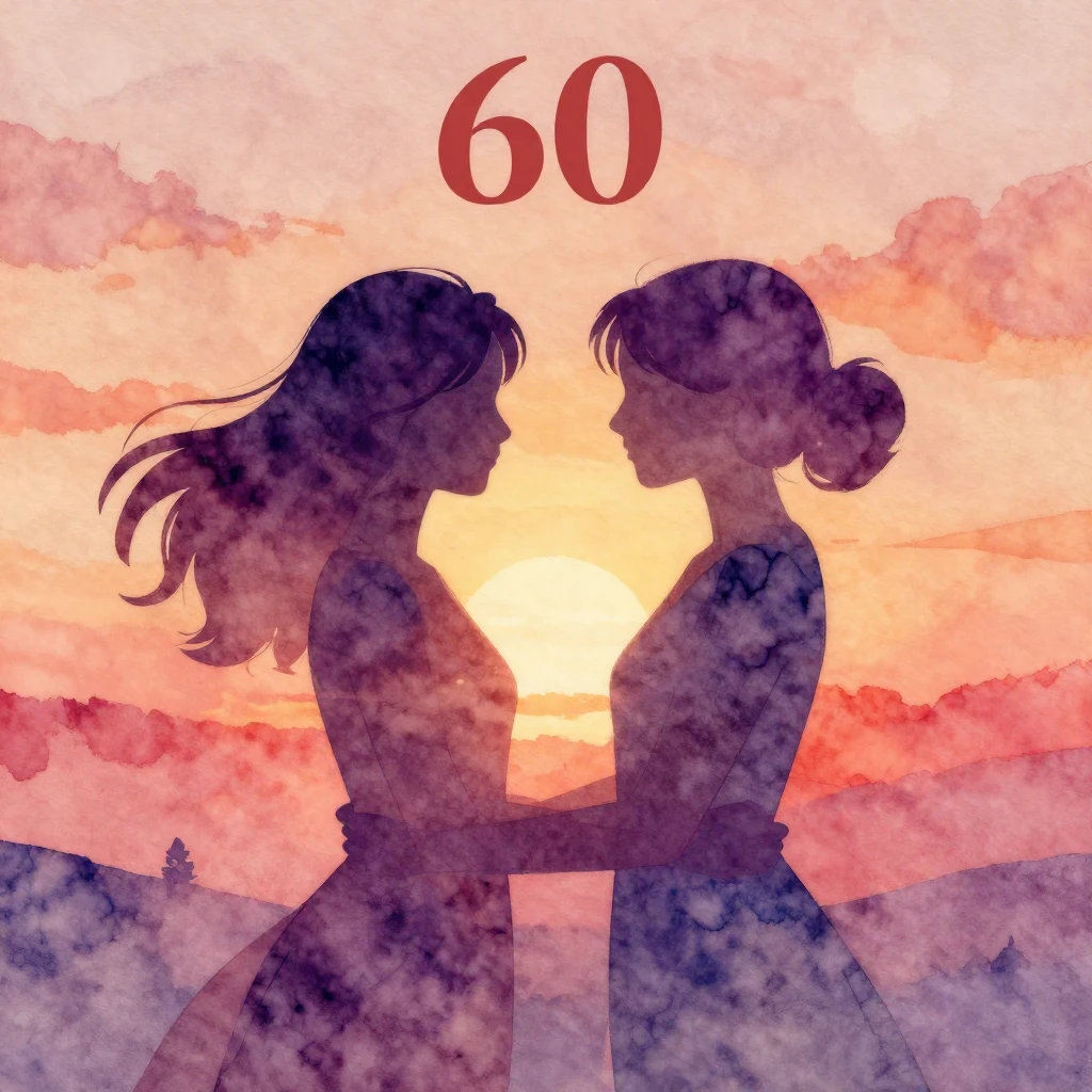 Two intertwined silhouettes of women, in a vibrant watercolo...