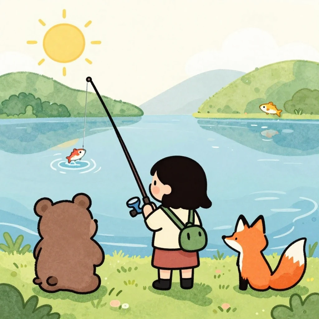 A cute cartoon illustration in a vibrant watercolor style. A...