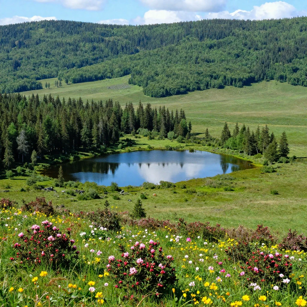 A vibrant, picturesque landscape of Buryatia, showcasing den...