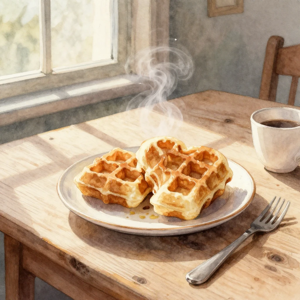 A cozy, close-up watercolor painting of a rustic wooden tabl...