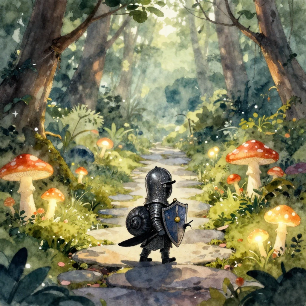 A silhouette of a small snail wearing intricate knight armor...