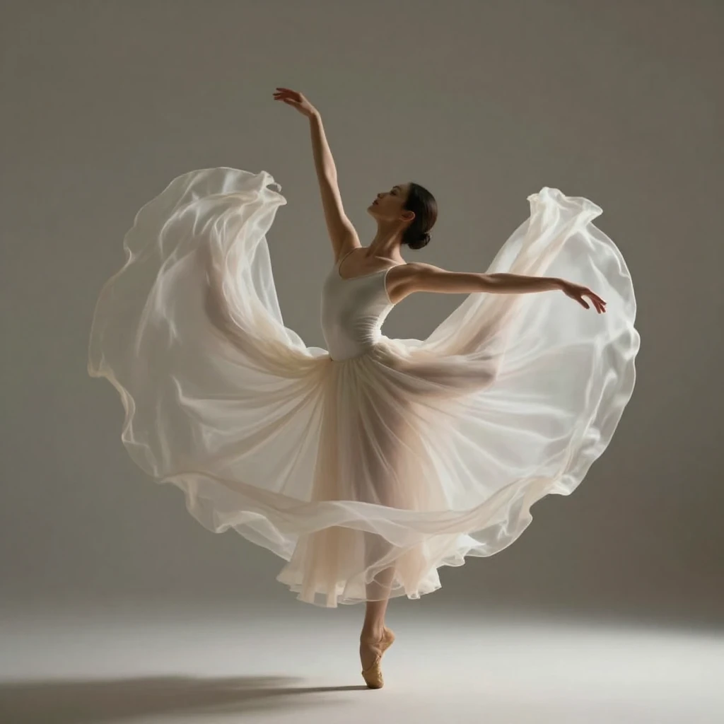 A figure in a moment of elegant, flowing movement, emphasizi...