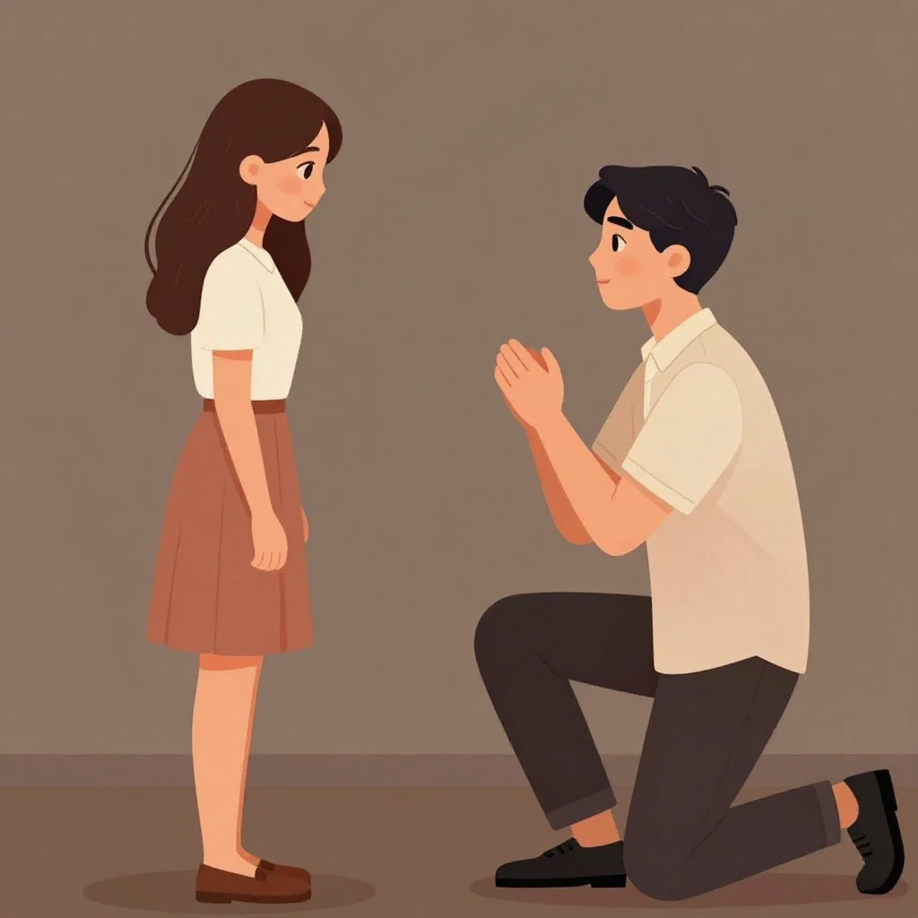 An artistic illustration of a romantic scene where a young m...