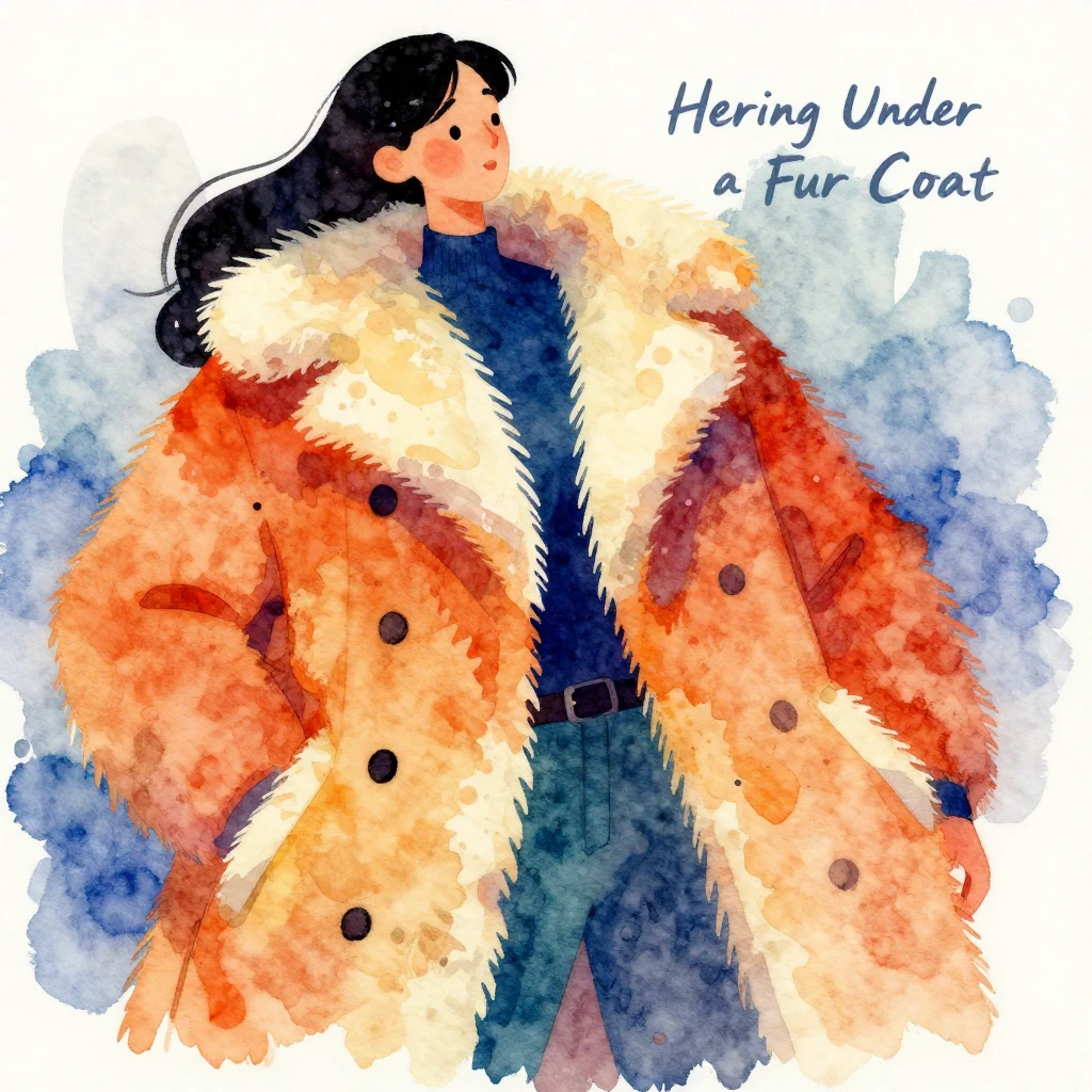 Vibrant watercolor style, a stylized 'Herring Under a Fur Co...