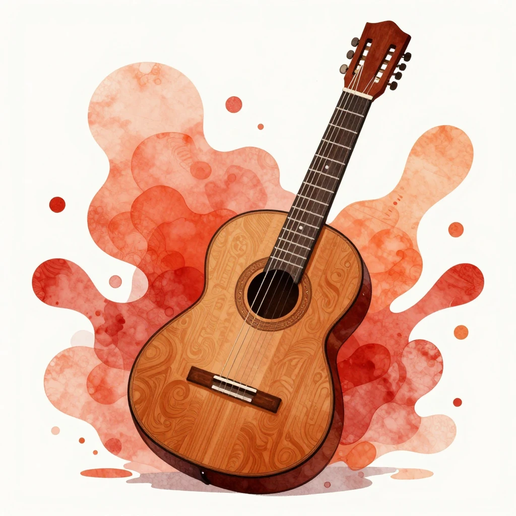 Artistic illustration of a flamenco guitar with intricate wo...
