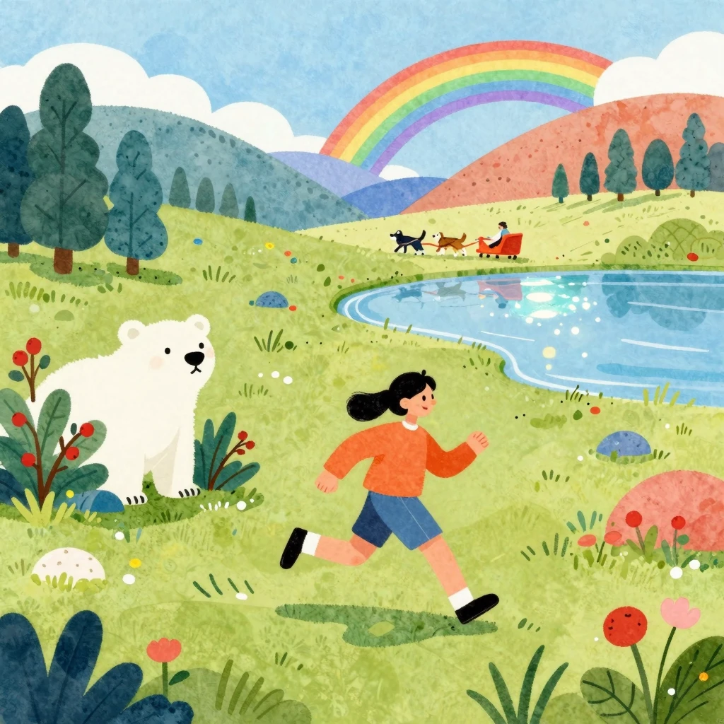 A vibrant, whimsical watercolor illustration of a person joy...