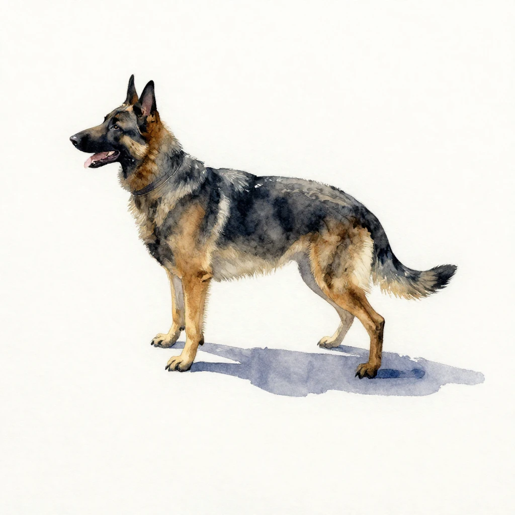 A watercolor painting featuring a long, distinct shadow on a...