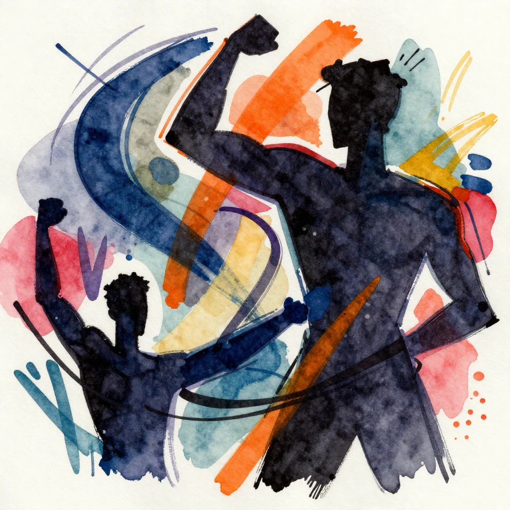 An abstract watercolor painting depicting the themes of unit...