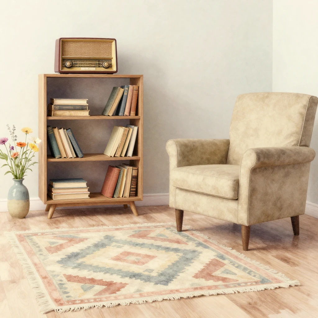 A cozy living room with vintage Soviet-style decor, includin...