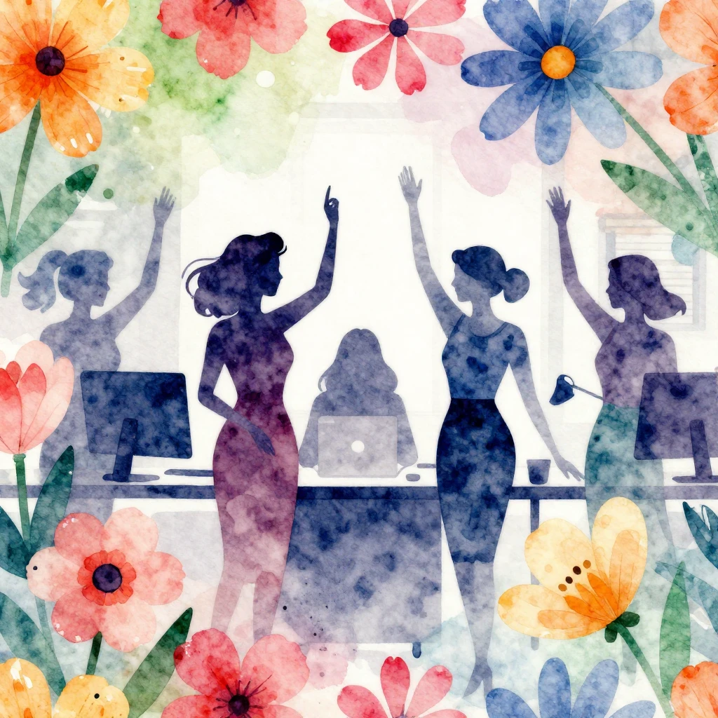 Vibrant watercolor style. Abstract spring flowers, silhouett...