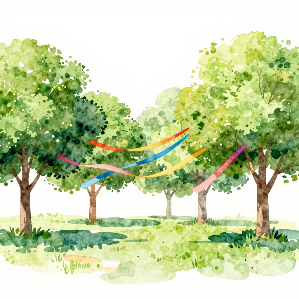 Watercolor style abstract summer park landscape with vibrant...