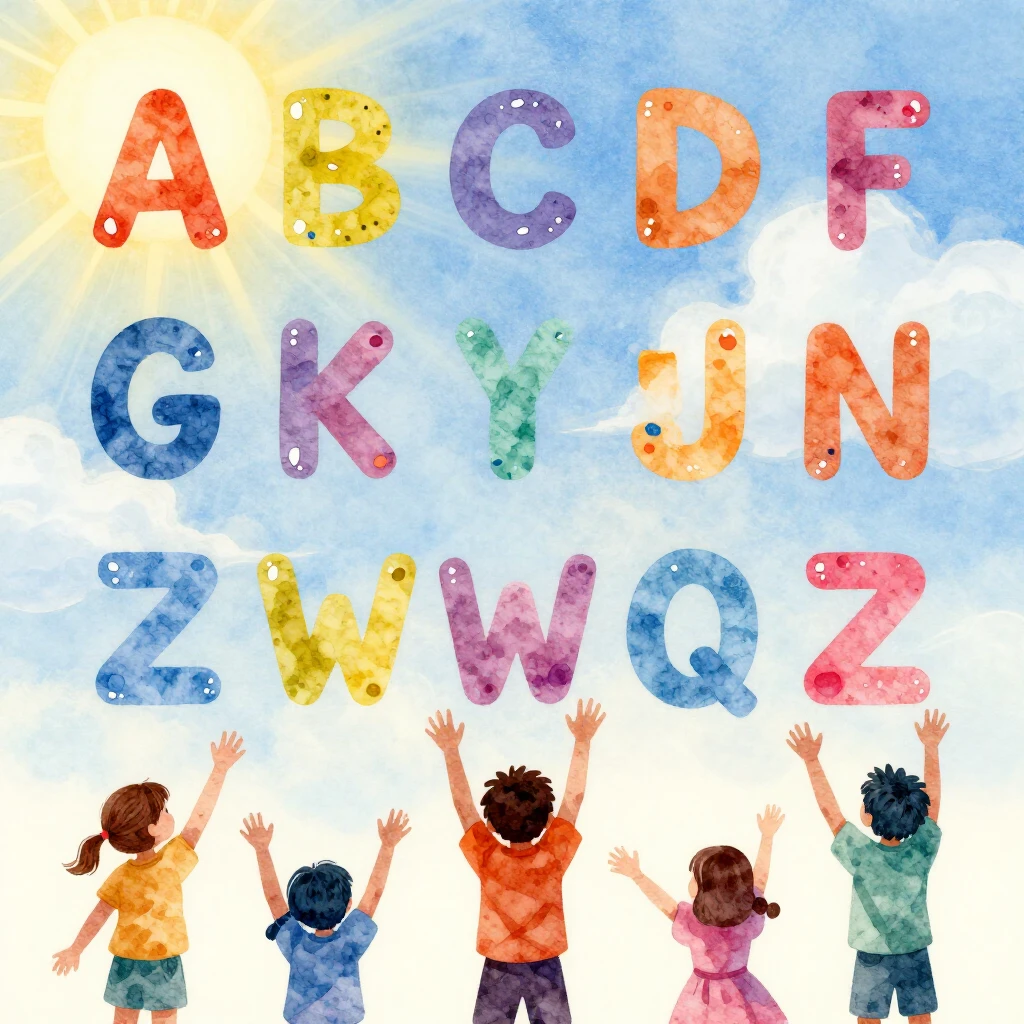 Watercolor style illustration of colorful stylized alphabet ...