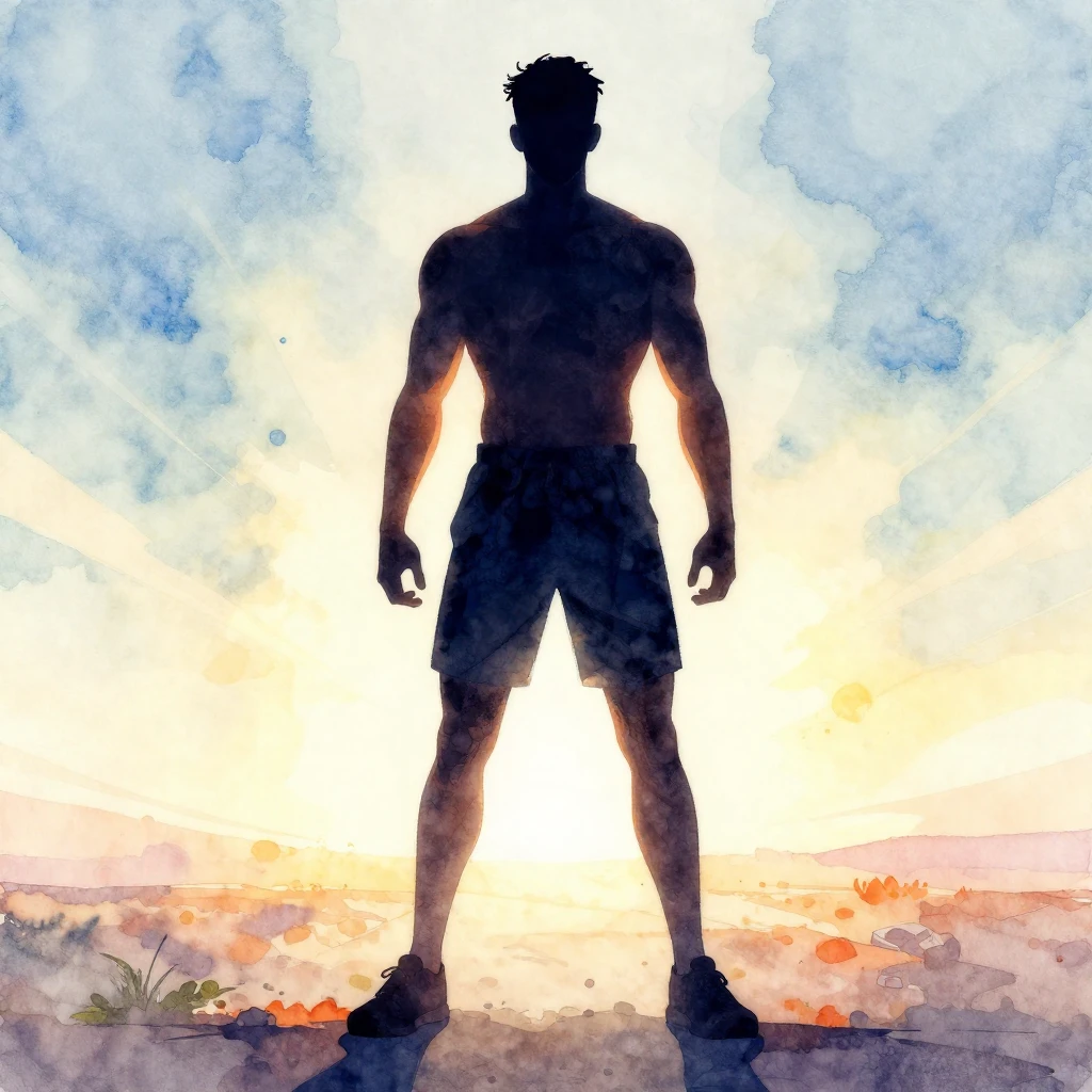A vibrant watercolor painting depicting a strong, athletic s...