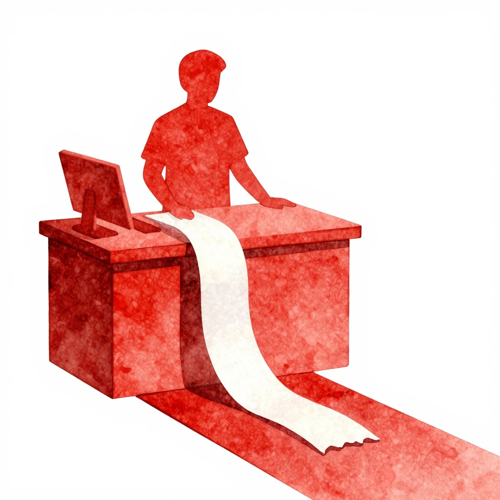 Watercolor style, minimalist silhouette of a cashier at a co...