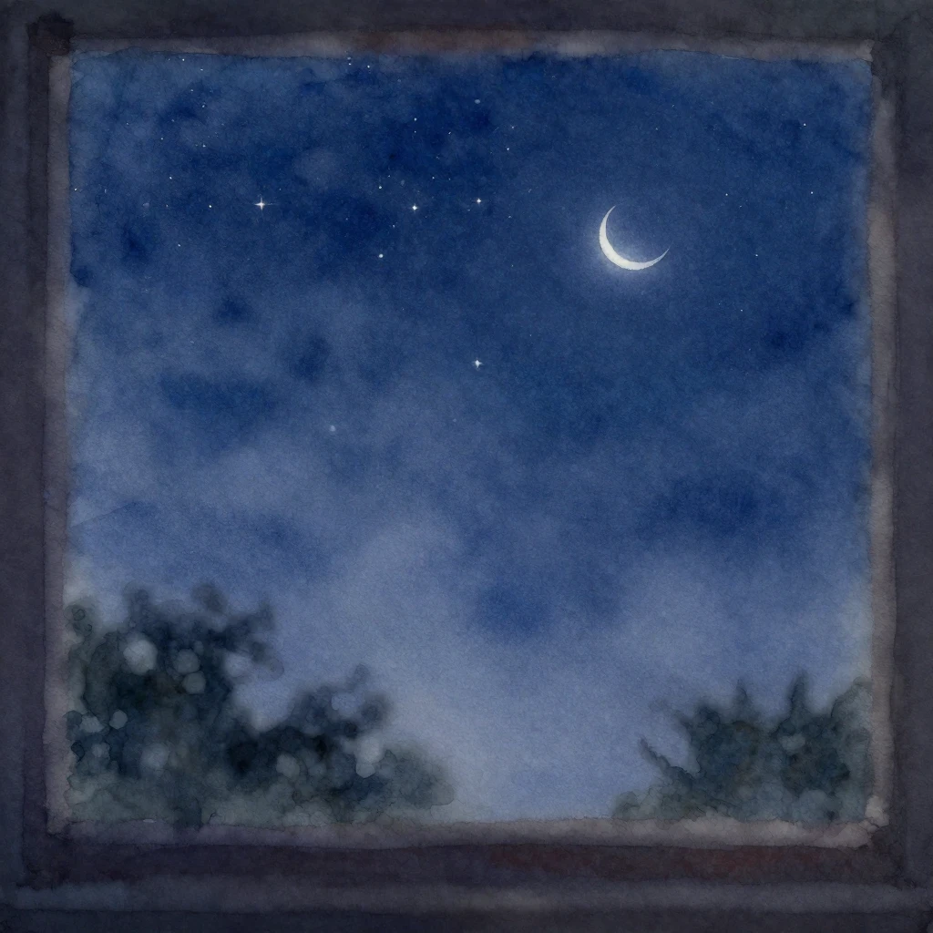 A serene watercolor painting of a starry night sky with a fa...