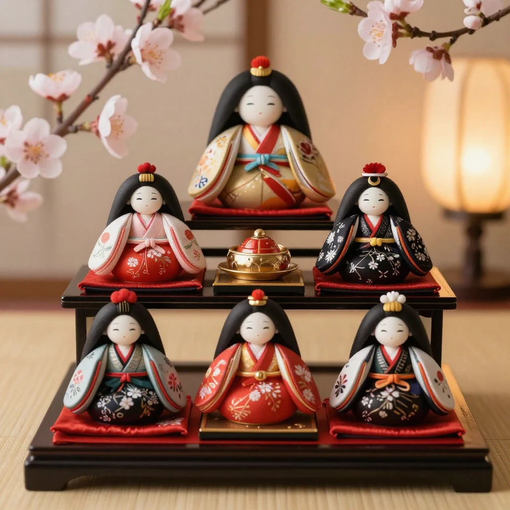 A serene scene depicting traditional Japanese Hinamatsuri do...