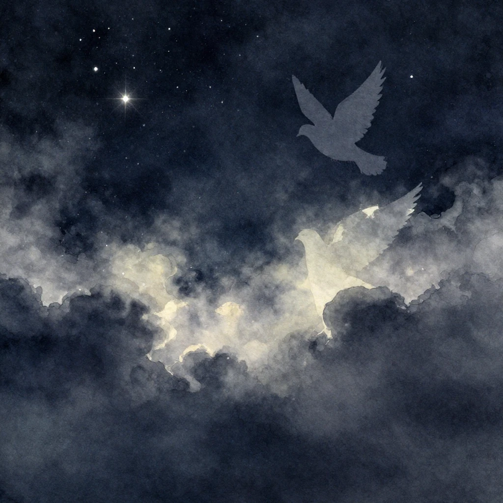 A breathtaking watercolor digital art depicting a dark, star...