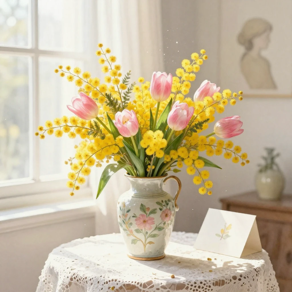 A soft and airy watercolor painting depicting a lush bouquet...
