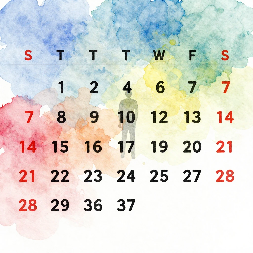 A vibrant watercolor painting of a stylized calendar page, w...