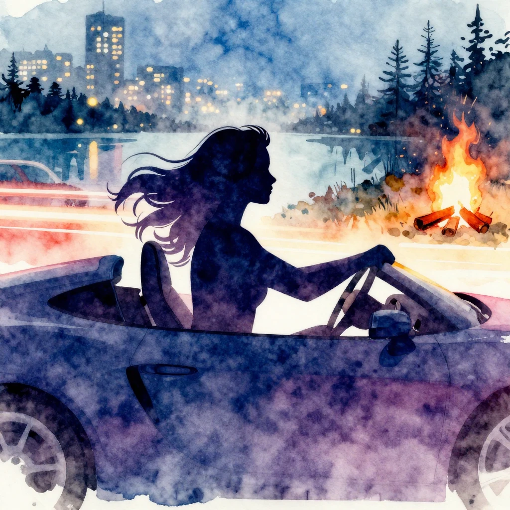 A vibrant watercolor silhouette of a woman with flowing hair...