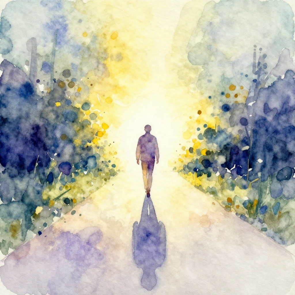 A watercolor painting with abstract elements, showing a subt...