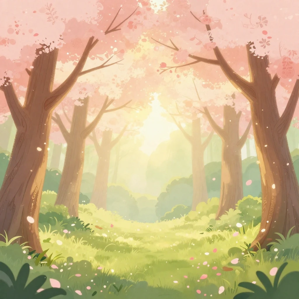 A romantic and whimsical illustration of a blooming spring f...