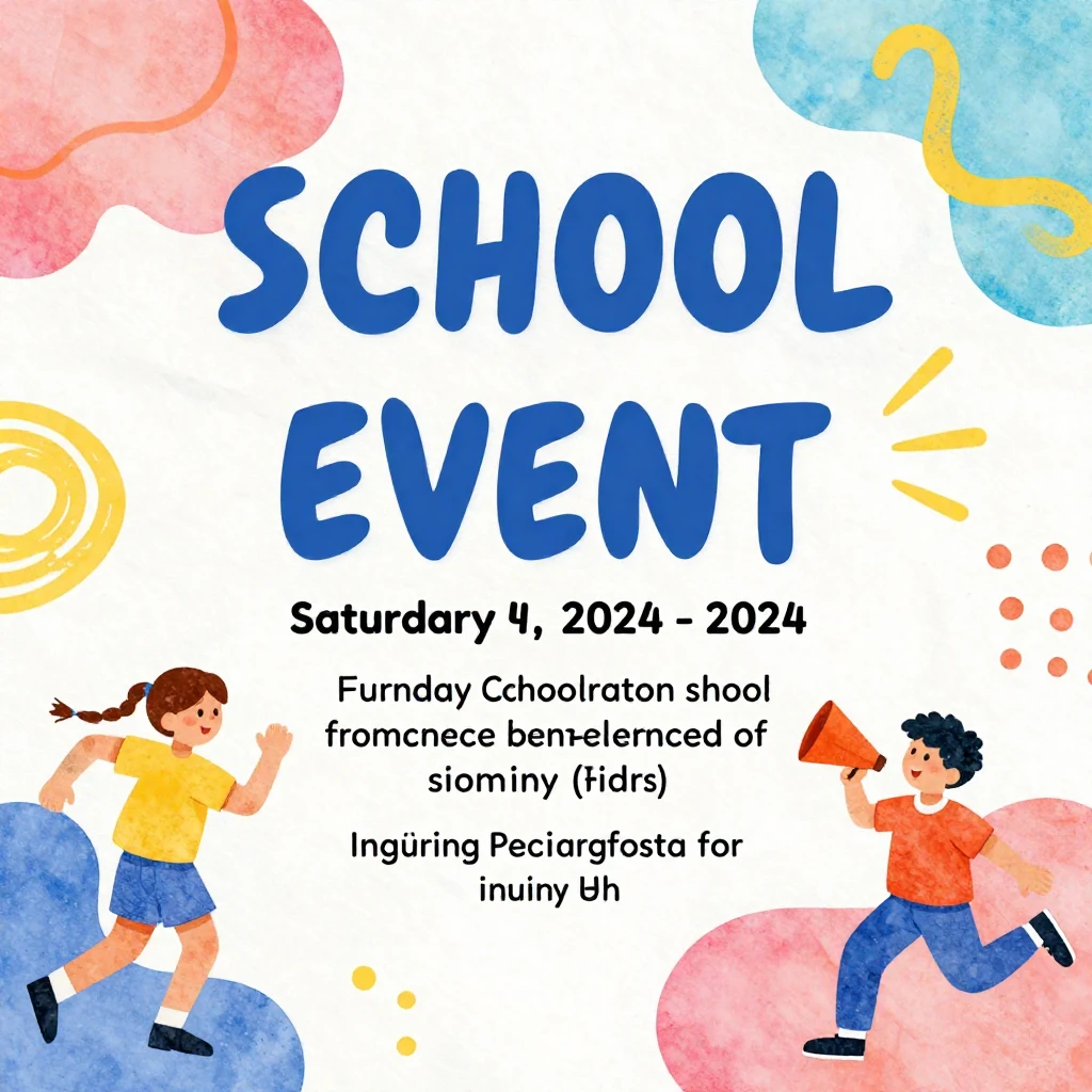 Vibrant watercolor style school event poster, energetic and ...