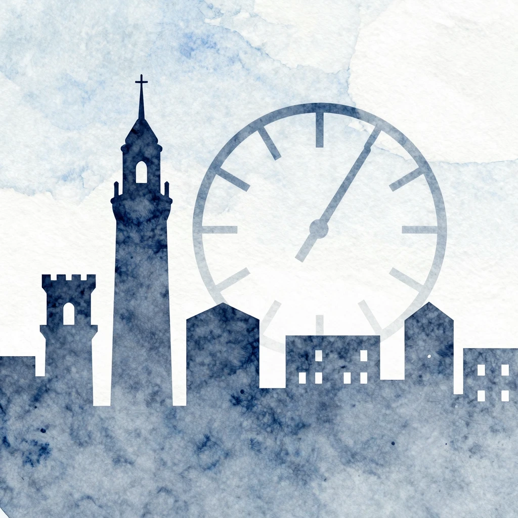 Watercolor style. Minimalist silhouette of ancient towers an...