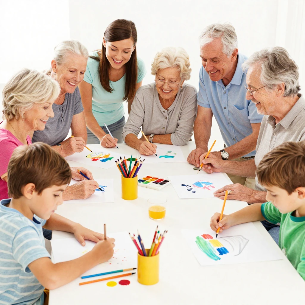A multi-generational group of people, from young children to...