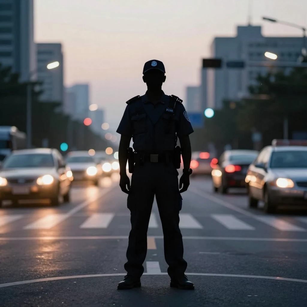 A stylized silhouette of a traffic police officer, standing ...