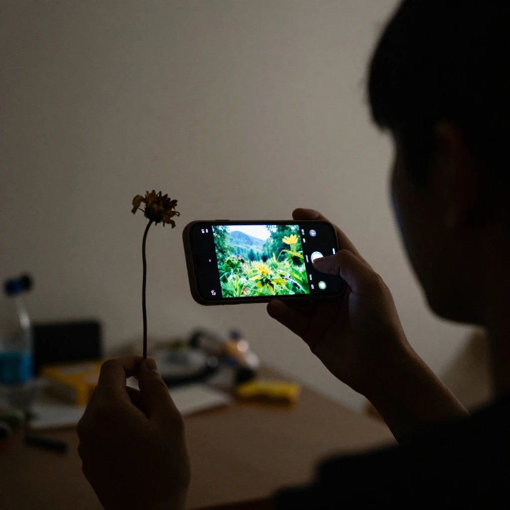 A person's silhouette looking at a glowing phone screen disp...