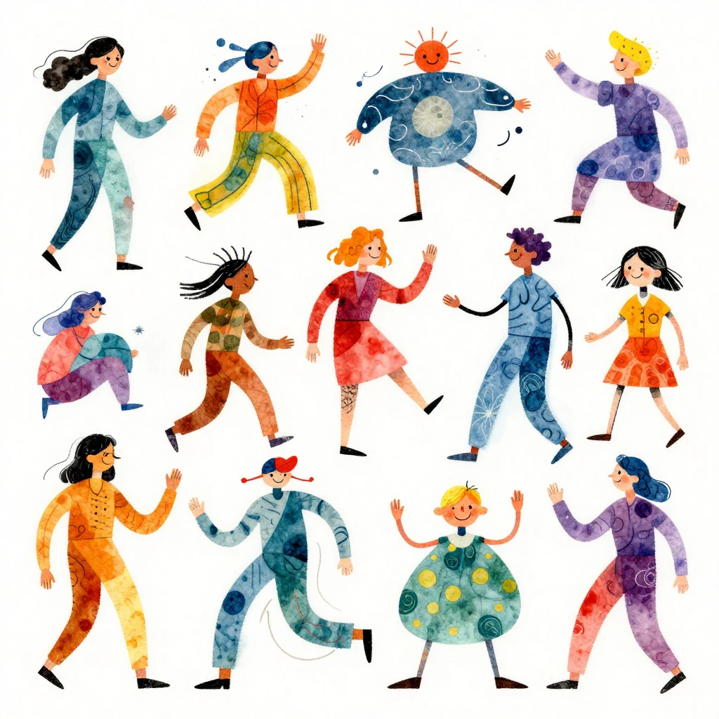 A vibrant watercolor illustration focusing on diverse, styli...