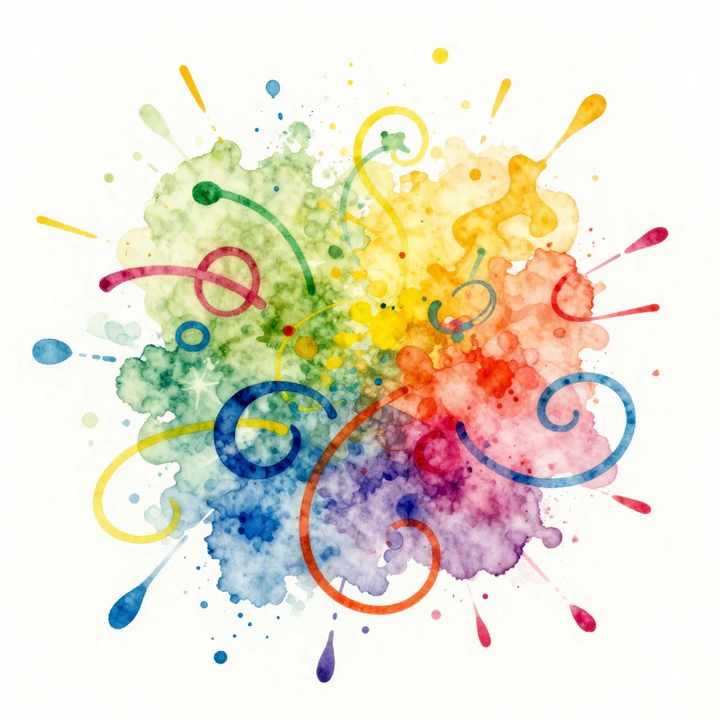 A dynamic watercolor scene with bright, contrasting colors, ...