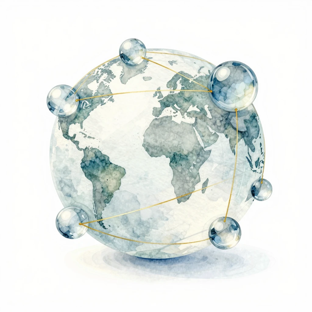Watercolor style. Abstract 3D visualization of interconnecte...