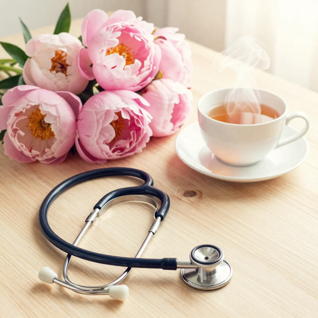 A serene scene with a nurse's stethoscope gently placed on a...