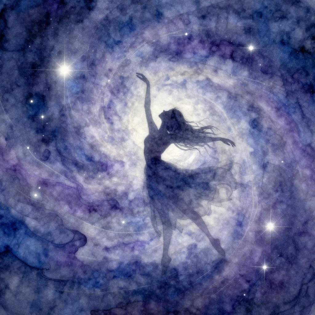 A solitary, ethereal silhouette of a figure, perhaps a dance...