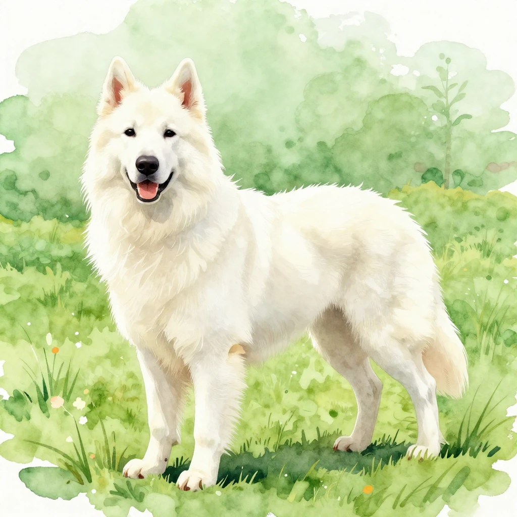 Vibrant watercolor illustration of a majestic white Central ...