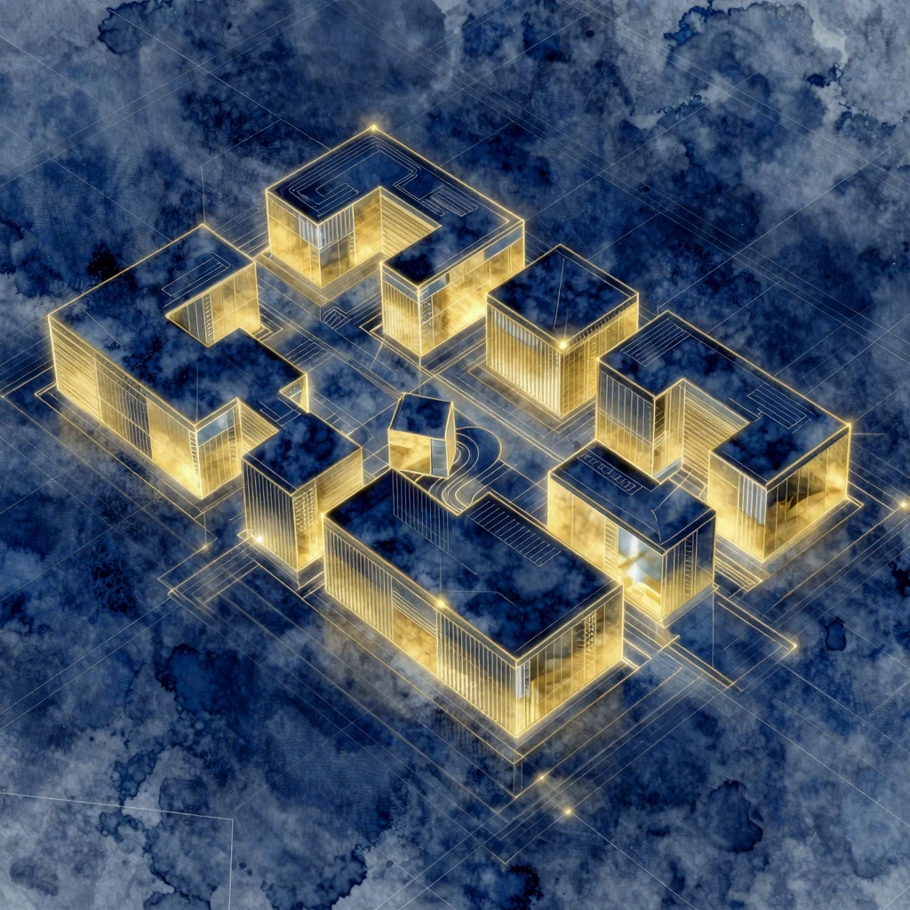 Watercolor style abstract architectural blueprint with a dig...