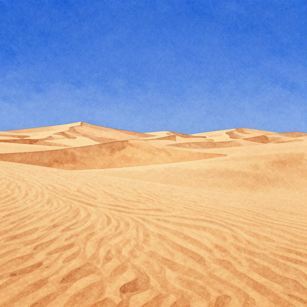 A vibrant watercolor painting of a minimalist, abstract dese...