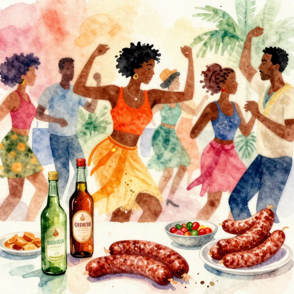 Vibrant watercolor style. Afro-Cuban dance party, vibrant co...
